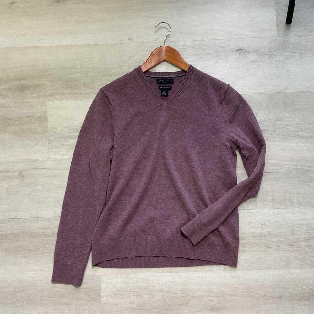 Banana Republic Mens Extra Fine Merino Wool V Neck Sweater Purple Large